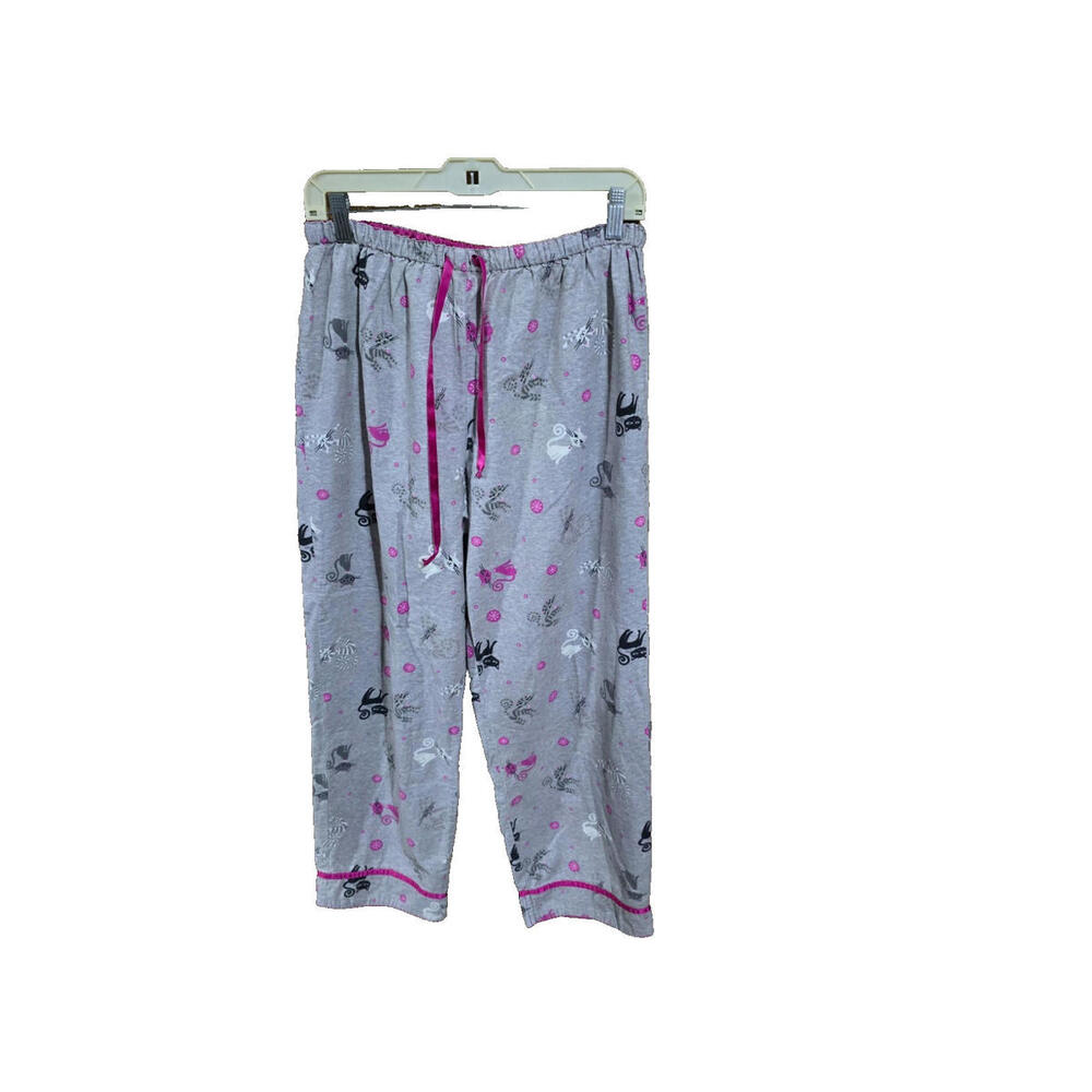 Delicates Pajama Bottoms Gray & Pink Cats Single Back Pocket